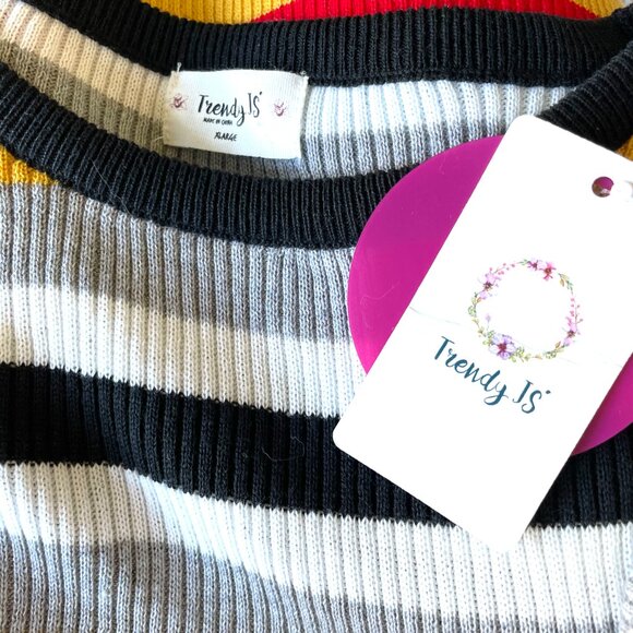 Stripe Sweater Top Knit Long Sleeve Pullover Rainbow NEW Size Juniors XL - Picture 6 of 7